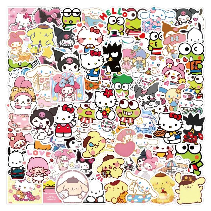 100Pcs/Set Kawaii Sanrio Stickers for Kids Toys Kuromi Hello Kitty ...