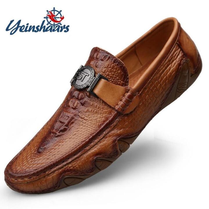 Crocodile Pattern Skin Loafer Shoes Men Slip-on Moccasins Handmade Man Casual Shoes Drive Walk Luxury Leisure