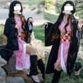 Anime Demon Slayer Kamado Nezuko Cosplay Costume Kimono Kimetsu No Yaiba Cosplay Wigs Hairs Halloween Carnival Women Outfit. 