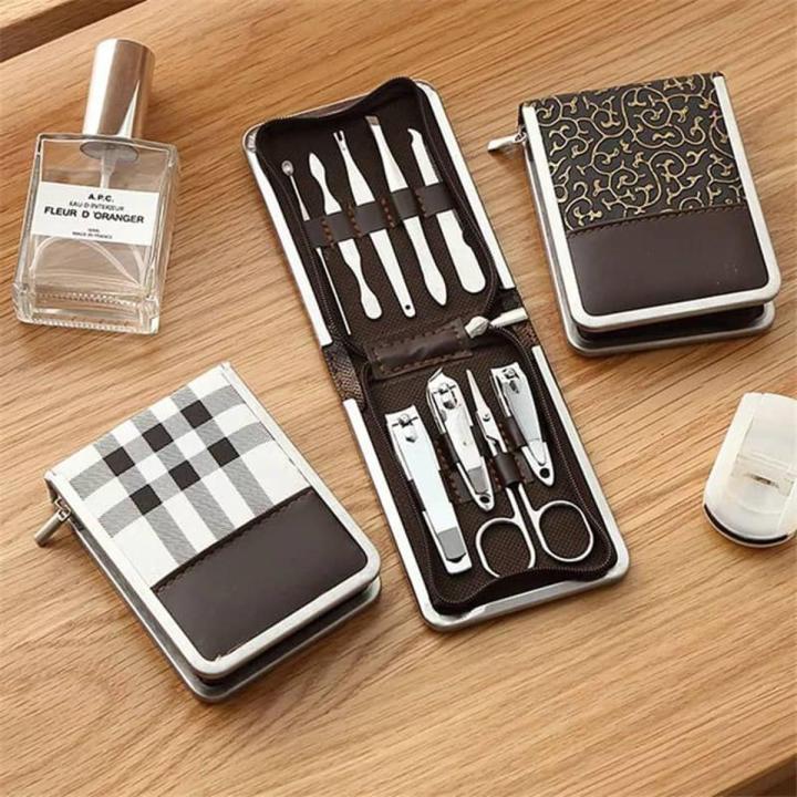 9 pcs Carbon Steel Nail Clippers Set Professional Scissors Suit With Box Trimmer Grooming Manicure Cutter Kits For Nail Tools