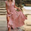 Women Vintagme Longm Boho Dress Summer Fashion Tassel V Neck Party Dress Casual Floral Print Loose Sleeveless Beach Dress. 