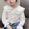 1-8 Years Toddler Kids Fashion Big Turn Down Collar Full Solid Color Tops Spring Autumn Baby Girls Long Sleeve Blouse Shirt. 