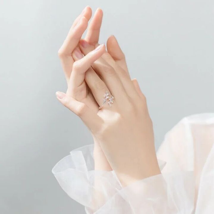 925%20Sterling%20Silver%20Korean%20Zircon%20Leaf%20Shape%20Ring%20Female%20Index%20Finger%20Retro%20Fashion%20Handmade%20Jewelry%20Couple%20Gift%20-%20Image%203