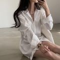 Korean Style chic Simple Elegant Lapel Shirt Dress for Women French Style Loose Casual Bandage Dress Inner Wear Shirt Dress. 