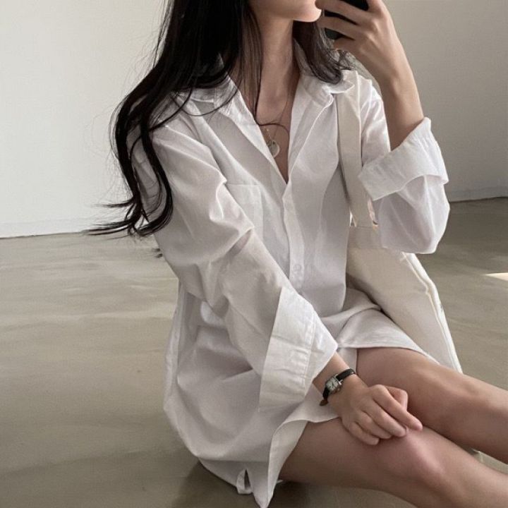 Korean%20Style%20chic%20Simple%20Elegant%20Lapel%20Shirt%20Dress%20for%20Women%20French%20Style%20Loose%20Casual%20Bandage%20Dress%20Inner%20Wear%20Shirt%20Dress%20-%20Image%202