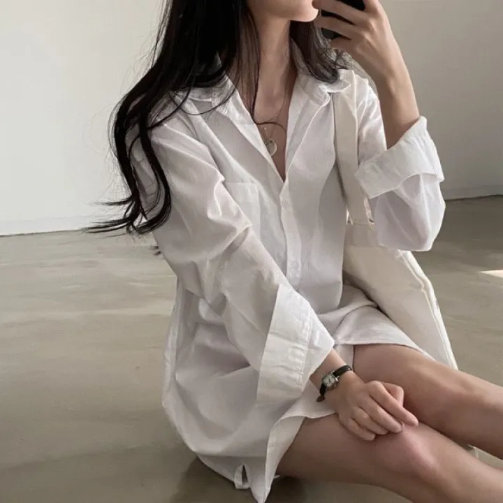 Korean%20style%20chic%20simple%20temperament%20roll-neck%20shirt%20dress%20women's%20French%20loose%20casual%20layering%20inner%20shirt%20dress%20-%20Image%202