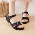 Mom shoes leather wear women's shoes summer flat middle-aged non-slip soft sole comfortable middle-aged grandma old man sandals. 