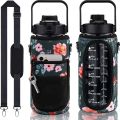 2L/64OZ Water Bottle Set Large Capacity Motivational Water Bottles with Straw and Sleeve Outdoor Sport Drinkware Gift.