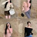 Idle Style off-Shoulder Collarbone Knitted Sweater Spring Gentle Slim Fit Slimming Thin Long Sleeve Bottoming Shirt Top. 