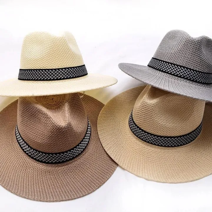 Farmer's%20Straw%20Hat%20Cuban%20Cap%20Panama%20Hat%20Short%20Brim%20Fedora%20Hat%20Sun%20Hat%20Summer%20Straw%20Jazz%20Hat%20Unisex%20Casual%20-%20Image%204