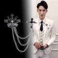 Crystal Stoned Crown Brooch For Men Suit Fashion Accessories (1PS).