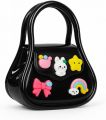 Cute Kids Handbag for Girls – Black Cartoon Charm Purse with Rainbow, Bow & Bear Accessories – Stylish Mini Shoulder Bag. 