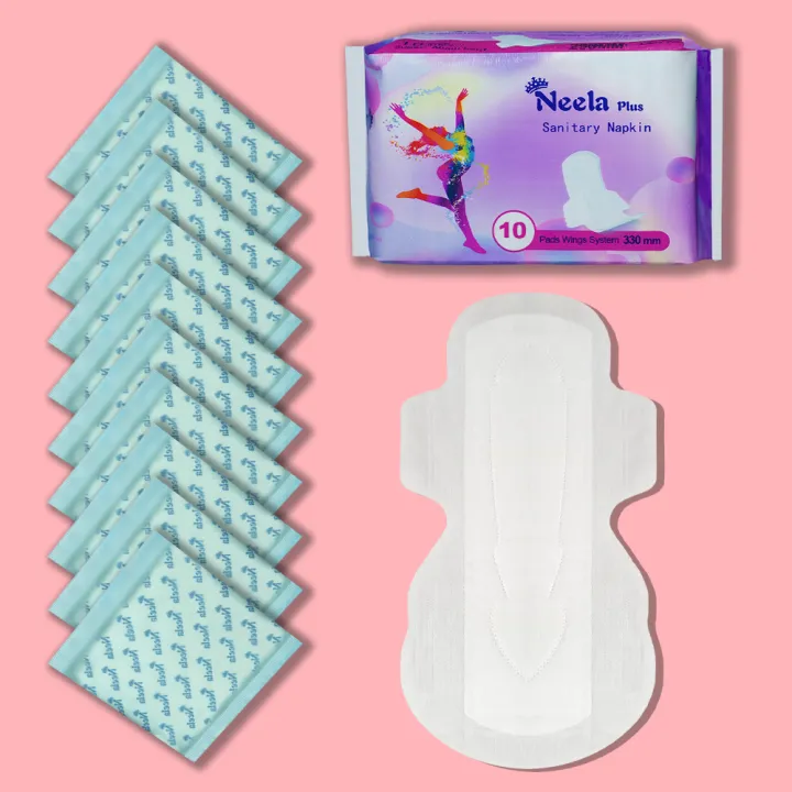 Neela%20Plus%20Sanitary%20Napkin%20-%20Wings%20System%20-%20100%25%20Cotton%20-%20330%20MM%20-%20Single%20Pack%20-%2010%20Pads%20-%20Image%203