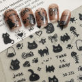 Cartoon Black Cats Nails Sticker Graffiti Painting Cute Kitten Black White Gold Silver Color Design Decals Nail Art Decor SO231.