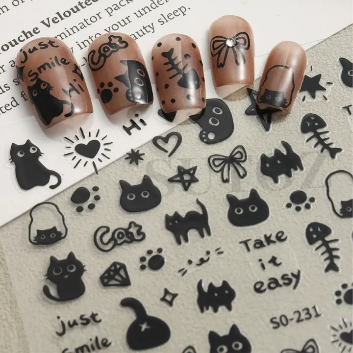 Cartoon%20Black%20Cats%20Nails%20Sticker%20Graffiti%20Painting%20Cute%20Kitten%20Black%20White%20Gold%20Silver%20Color%20Design%20Decals%20Nail%20Art%20Decor%20SO231%20-%20Image%203