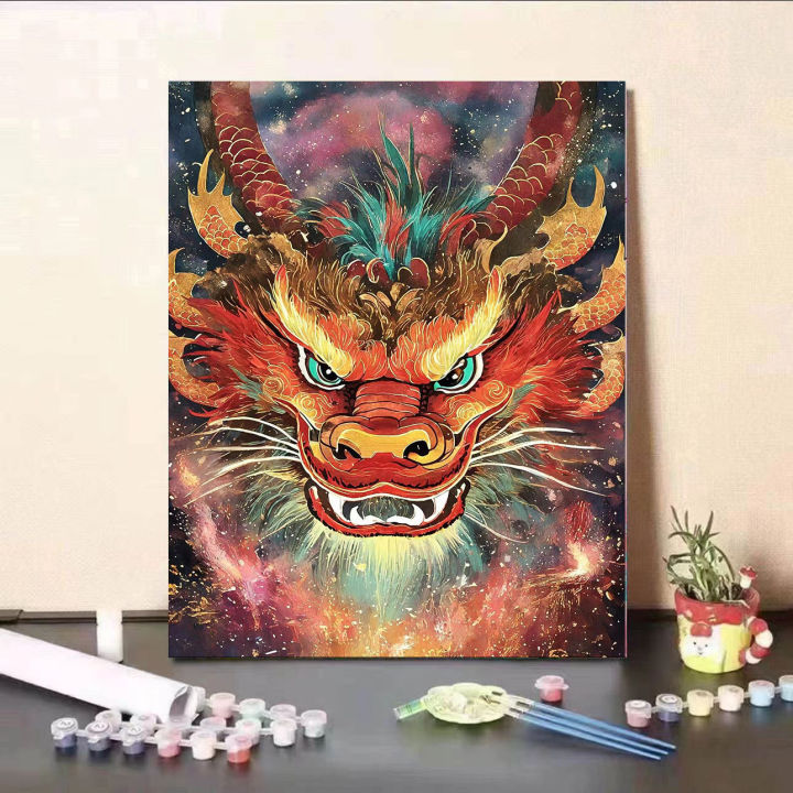 Chinese dragon digital oil painting DIY hand-filled coloring healing decompression living room decoration painting hanging wall acrylic paint gift