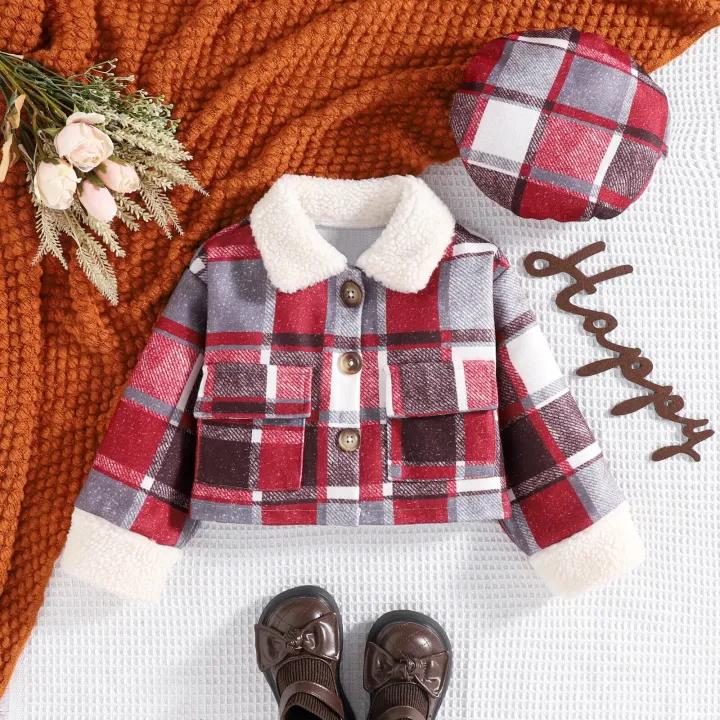 Kids%20Baby%20Girls%20Plaid%20Jacket%20Casual%20Warm%20Button%20Down%20Jackets%20and%20Beret%20Hat%20for%20Toddler%20Newborn%20-%20Image%204