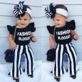 New Fashion Toddler Girls Kids Tops Letter Print T Shirt Bell Bottom Black White Pants Trousers Outfits Set Clothes. 