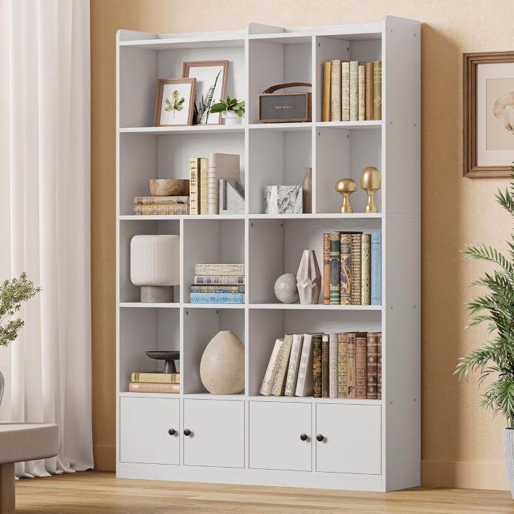 IRONCK Bookshelves and Bookcase, 6 Tiers Large Bookshelf with 4 Doors, Floor Standing Tall Display Storage Shelves for Home Office, Living Room, Bedroom, 72/48