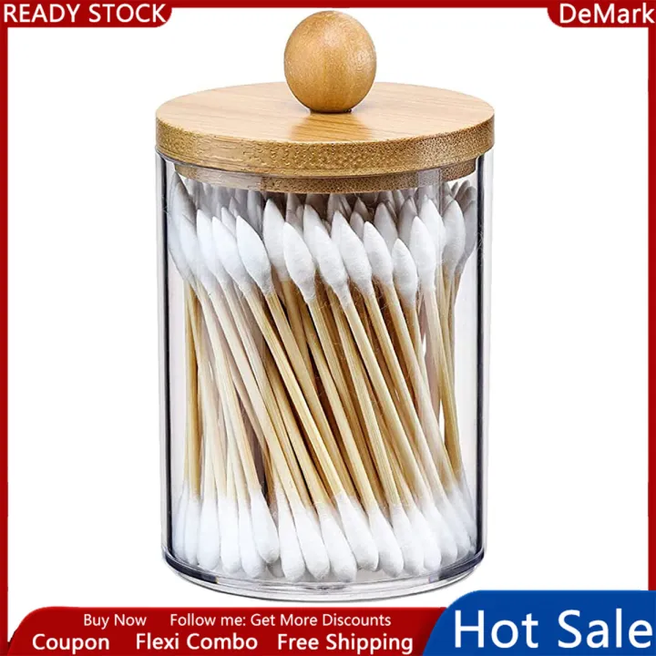 4%20Pack%20Qtip%20Holder,%2010-Ounce%20Bathroom%20Organizer%20Accessories%20Storage%20Containers%20Clear%20Plastic%20Apothecary%20Jars%20with%20Bamboo%20Lids%20for%20Cotton%20Ball,%20Cotton%20Swab,%20Floss%20-%20Image%202