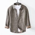 100% Pure Linen Shirts for Men Long Sleeve Casual Turn-down Collar Basic Classic Tops Male Fashion Solid Color Retro Clothing. 