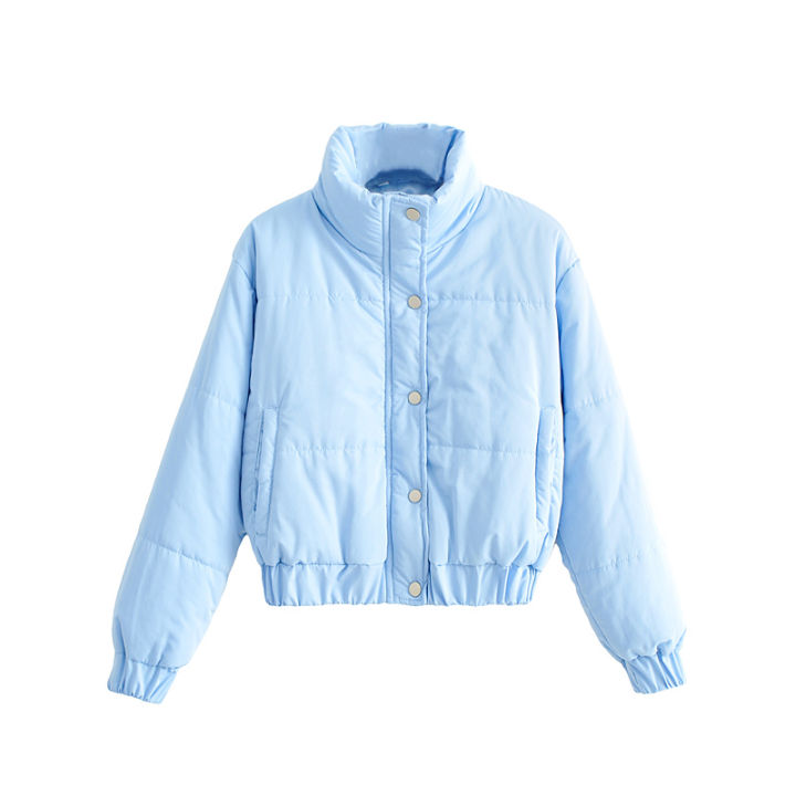 Women%20Short%20Puffer%20Jacket,%20Adults%20Solid%20Color%20Long%20Sleeve%20Stand%20Collar%20Outerwear%20with%20Pockets%20-%20Image%204