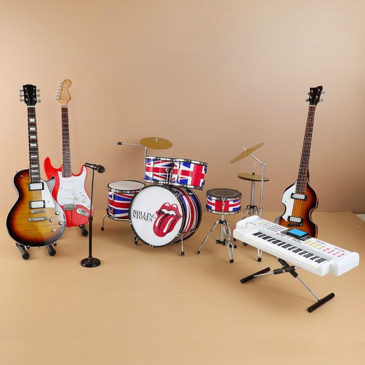 Miniature Drum Set Replica Mini Musical Instrument Model Action Figures Accessory Dollhouse Collection Home Display Decorative