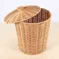 Woven Basket Trash Can Round Rattan Waste Basket with Lid Planter Woven Storage Baskets Wicker Wastebasket Garbage Bin. 