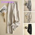 Amamia Loose Trousers Pockets Office Lady Straight Wide Leg Trousers. 