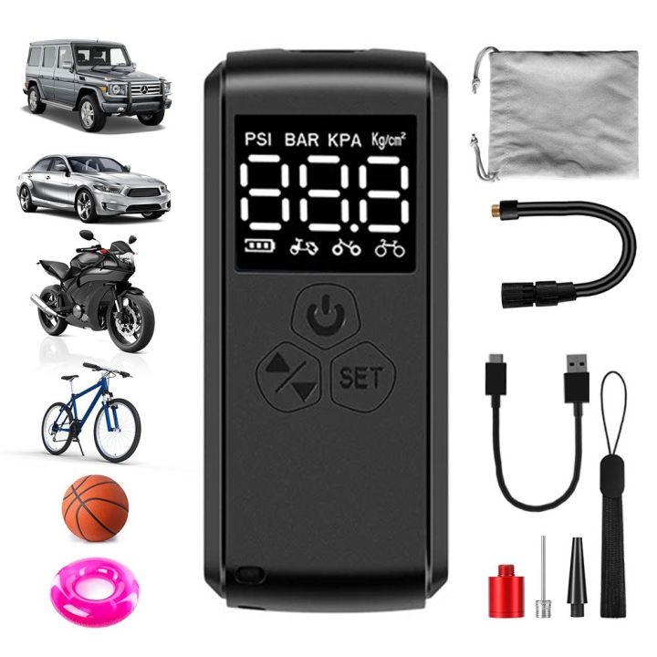 Portable Electric Air Pump 150PSI Cordless Air Pump High Pressure Digital Display Tire Inflator for Bicycles, Electric Bikes, Motorcycles, Car Tires, Swimming Rings, Sports Balls