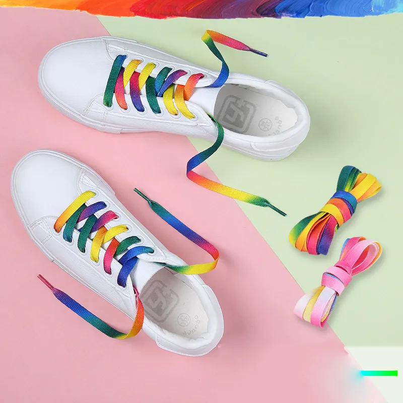 Rainbow Colorful Flat Shoelaces Fashion Printed Gradient Shoes