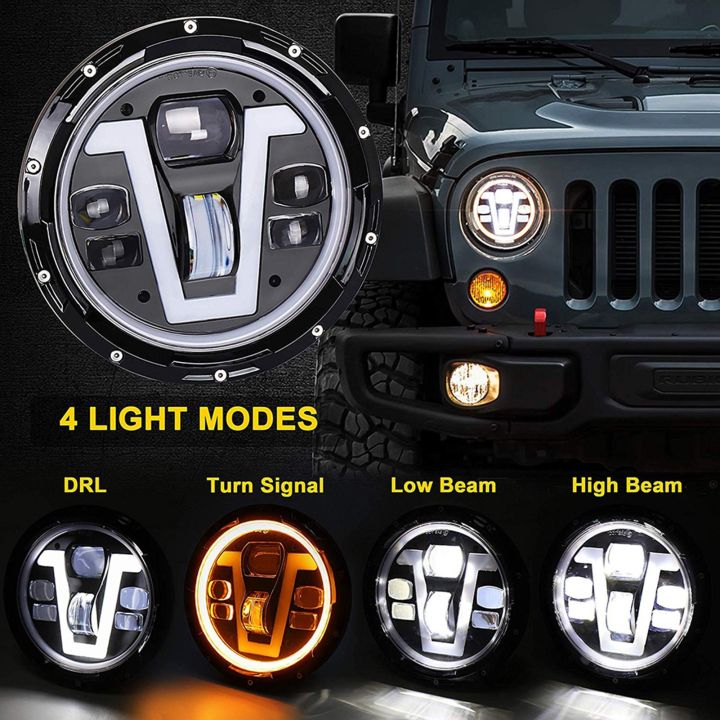 1pcs%2012V/24V%20Motorcycle%20Headlight%207%20Inch%20V-shape%20LED%20Headlight%20with%20Turn%20Signal%20Lights%20DRL%20Hi/Lo%20Beam%20Replacement%20for%20Jeep%20Wrangler%20JK%20JKU%20CJ%20LJ%20TJ%20Hummer%20H1%20H2%20-%20Image%206