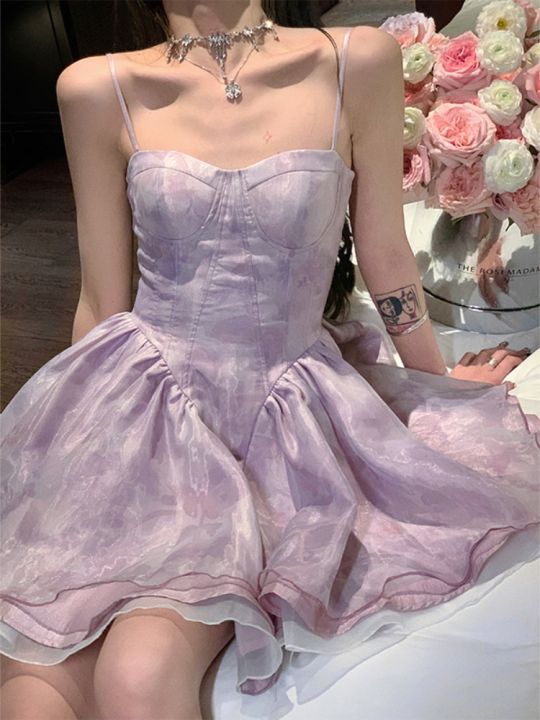 Purple%20Sweet%20Elegent%20Party%20Mini%20Dress%20Women%20Vintage%20French%20Fairy%20Strap%20Dresses%20Female%20Chiffon%20Korea%20Dress%20Summer%202023%20New%20-%20Image%203