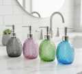 Glass Soap Dispenser with  Rust Proof Pump, Refillable Liquid Hand Soap Dispenser for Bathroom, Premium Kitchen handwash Dispenser (Clear)  Diamond Design. 