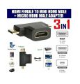 3 in 1 Mini HDMI and Micro HDMI Male to HDMI Female Adapter- 3 Pieces.