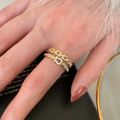 14K gold plated 2023 Korean new fashion jewelry double-layer zircon cross ring elegant women's opening daily work accessories.