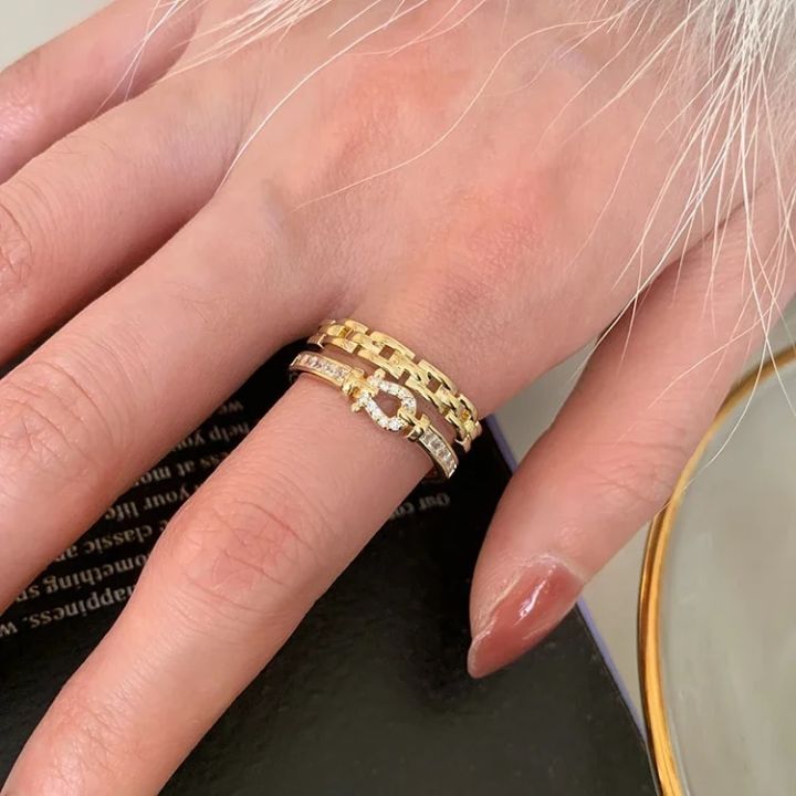 14K%20gold%20plated%202023%20Korean%20new%20fashion%20jewelry%20double-layer%20zircon%20cross%20ring%20elegant%20women's%20opening%20daily%20work%20accessories%20-%20Image%206