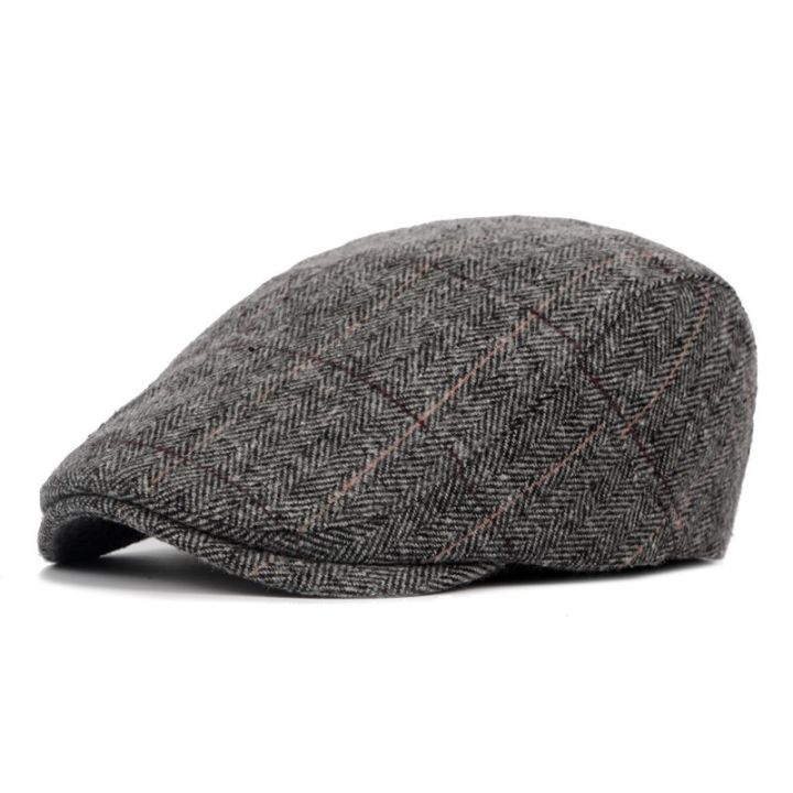 Autumn Winter Men Cap Hats Berets British Western Style Wool Advanced Flat Ivy Cap Classic Vintage Striped Beret Cap