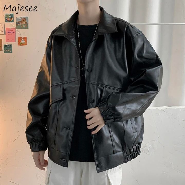 Jackets Men Pu Leather Retro Pockets Loose Korean Style Trendy Outwear Plus Size Cargo Tactical Daily Handsome All-match Clothes