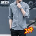 Buy One Get One Free Solid Color Spring and Autumn Youth Men's Casual Shirt Retro Cotton Shirt Style Korean Fashion.