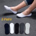 5 Pairs Men Cotton Socks Breathable Invisible Boat Socks Nonslip Loafer Ankle Low Cut Short Sock for Leather Sports Shoes Sox.