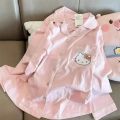 Sanrio Hello Kitty Pajamas Pants Kawaii Pijama Y2k Pyjama Pink Fluffy Suit Long-sleeved Trousers Onesize Cardigan Outfit Women.