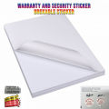 Warranty and Security Label Sticker A4 Size - 20 Pages. 