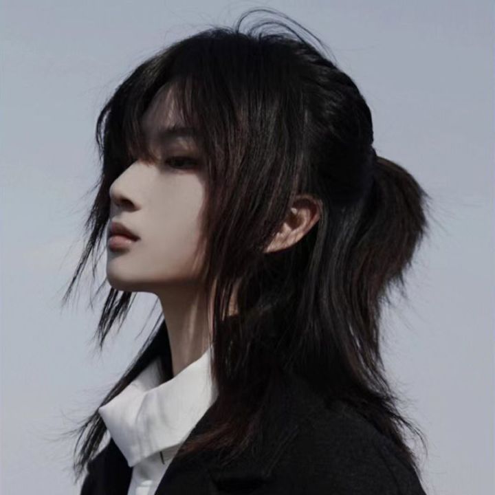 Wolf Tail Mannequin Head Men's and Women's Short Hair Men's Japanese Handsome Warrior Head Fluffy Center-Parted Bangs Anchovy Head Full-Head Wig Style
