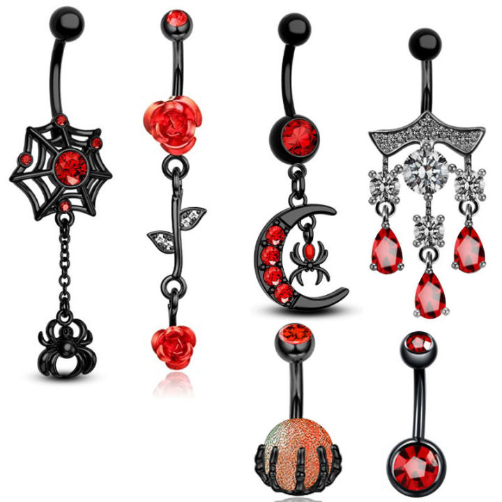 1PCS%20Red%20Bat%20Belly%20Piercing%20Jewelry%2014G%20Black%20Moon%20Belly%20Button%20Ring%20Rose%20Flower%20Navel%20Ring%20Barbell%20Piercing%20Ombligo%20For%20Women%20-%20Image%204