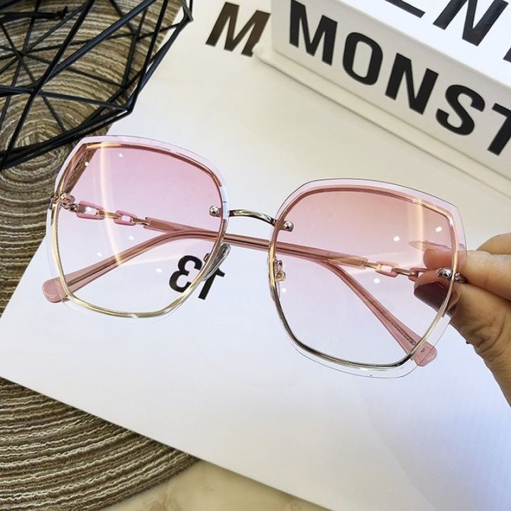 Vintage Women Rimless Square Sunglasses Luxury Designer Sun Glasses Vintage Shades Ladies Ocean Lense Eyewear Gafas De Sol