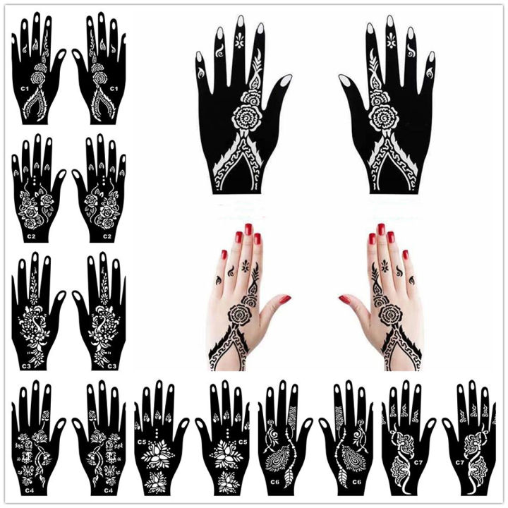 Henna Sticker Mehndi Bridal Tatto Design Waterproof Stencils Reusable 1 Pair = 2 Pieces