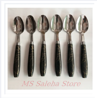 সিরামিক ডিজাইন প্লাস্টিকের হ্যান্ডেল সহ স্টেইনলেস স্টিল চা চামচ সেট (6 পিস সেট)
