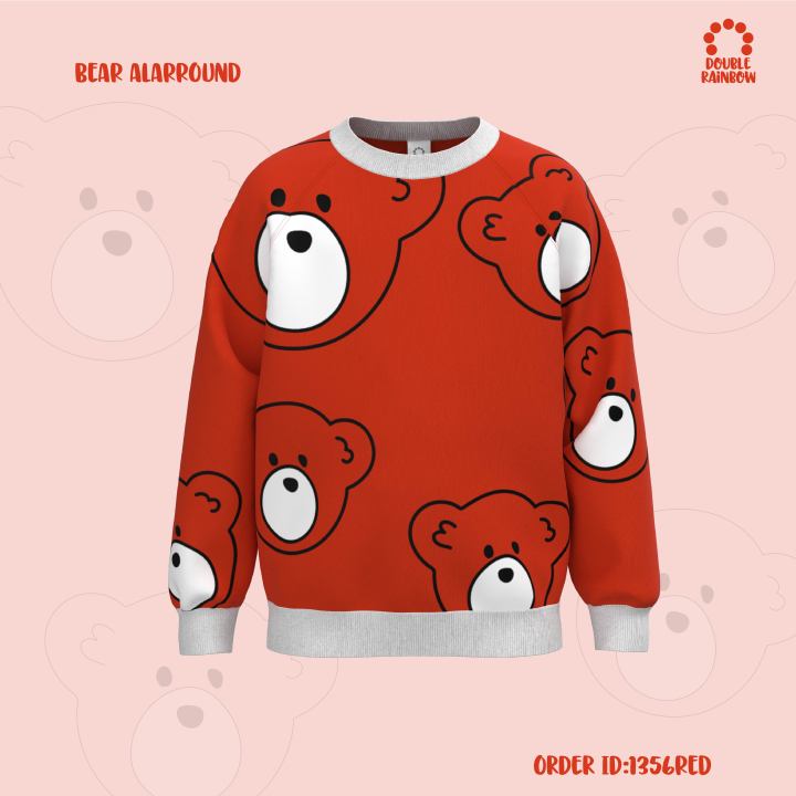 Bear alarround kids boy sweatshirt long sleeve red 100% cotton