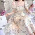 Casual Floral Party Dress Summer White Chiffon Long Dress Elegant Short Sleeve Fairy Dresses for Women Clothing Vestidos 20044. 